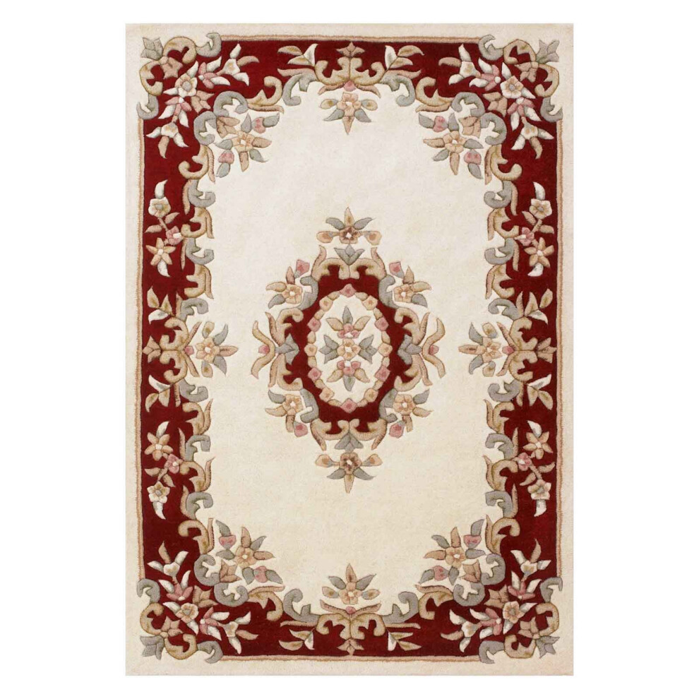 (CREAM RED, Runner : 68 x 235 cm) Traditional Pure Wool Rugs Hall Runner Round Circle Half Moon Mat Small Extra Large Carpet Eco Friendly Handmade