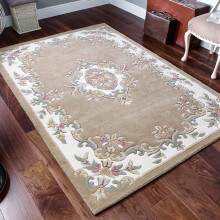 (BEIGE, 200 x 285 cm) Traditional Pure Wool Rugs Hall Runner Round Circle Half Moon Mat Small Extra Large Carpet Eco Friendly Handmade