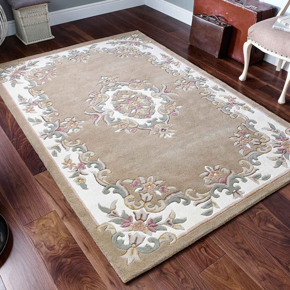 Oriental Weavers (Beige, 200 X 285 Cm) Traditional Pure Wool Rugs Hall Runner Round Circle Half Moon Mat Small Extra Large Carpet Eco Friendly Handmade Cream