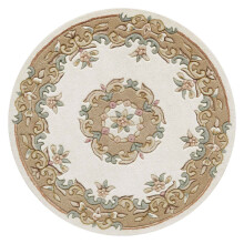 (CREAM BEIGE, Circle: 120cm) Traditional Pure Wool Rugs Hall Runner Round Circle Half Moon Mat Small Extra Large Carpet Eco Friendly Handmade