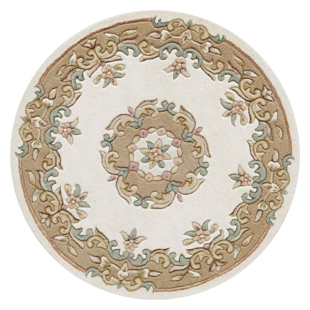 Oriental Weavers (Cream Beige, Circle: 120Cm) Traditional Pure Wool Rugs Hall Runner Round Circle Half Moon Mat Small Extra Large Carpet Eco Friendly Handmade