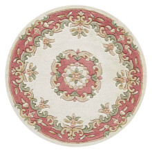 (CREAM ROSE, Circle: 120cm) Traditional Pure Wool Rugs Hall Runner Round Circle Half Moon Mat Small Extra Large Carpet Eco Friendly Handmade