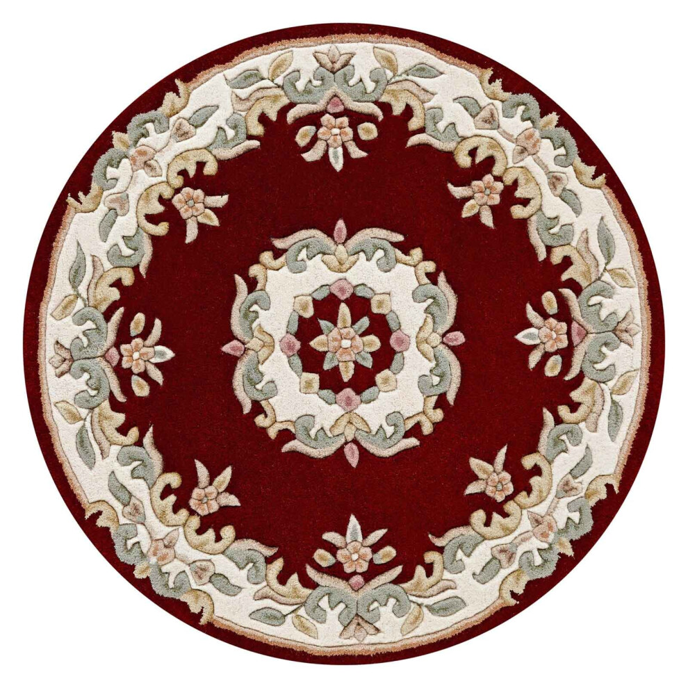 Oriental Weavers (Red, Circle: 120Cm) Traditional Pure Wool Rugs Hall Runner Round Circle Half Moon Mat Small Extra Large Carpet Eco Friendly Handmade