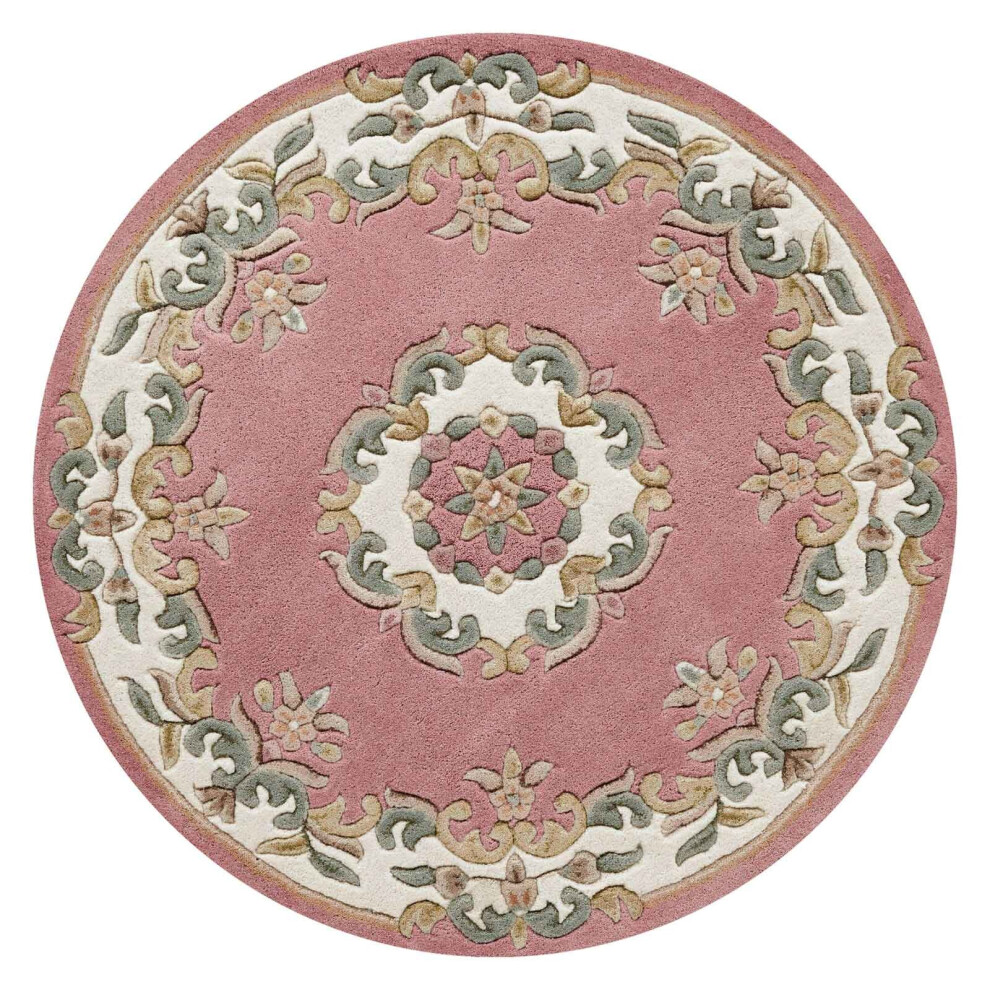 Oriental Weavers (Pink, Circle: 120Cm) Traditional Pure Wool Rugs Hall Runner Round Circle Half Moon Mat Small Extra Large Carpet Eco Friendly Handmade