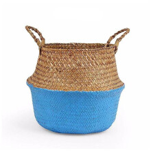 (Sky Blue) Colour Block Wicker Baskets Home Storage