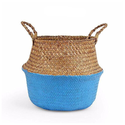 (Sky Blue) Colour Block Wicker Baskets Home Storage
