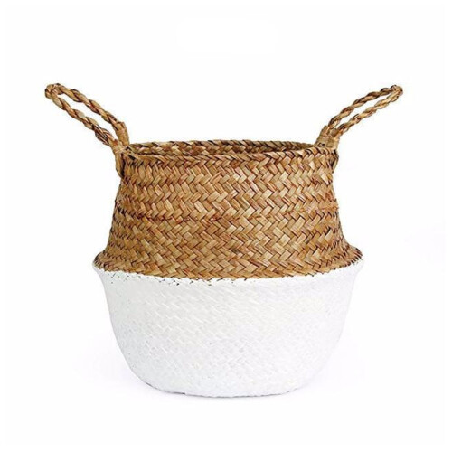 (White) Colour Block Wicker Baskets Home Storage