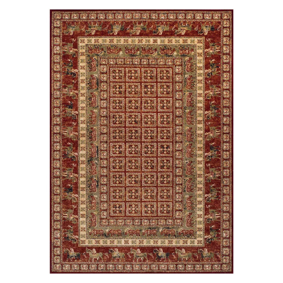 (Persian Squares - Red, 240 x 340 cm) Luxury Traditional Oriental Pure Wool Rugs Hallway Runner Small Extra Large Rug Soft Area Carpet Eco Friendly Ha