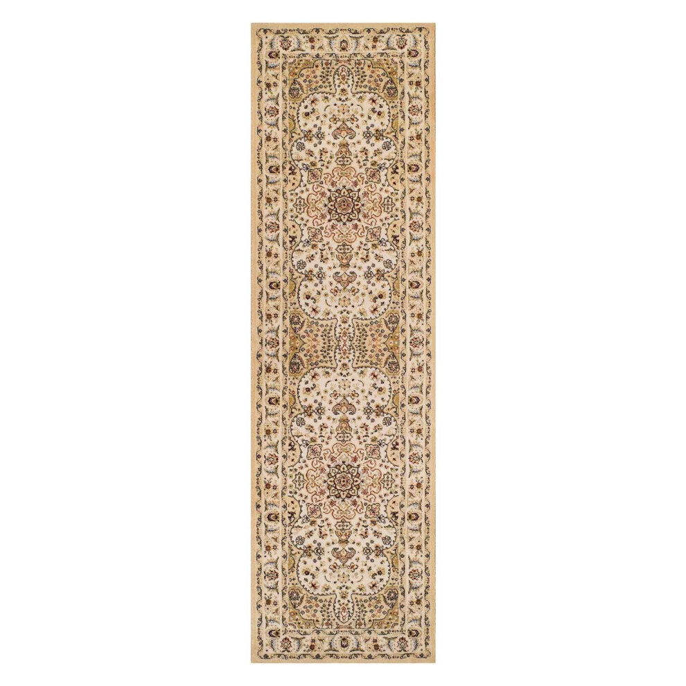 (Persian - Cream, Runner : 68 x 235 cm) Luxury Traditional Oriental Pure Wool Rugs Hallway Runner Small Extra Large Rug Soft Area Carpet Eco Friendly