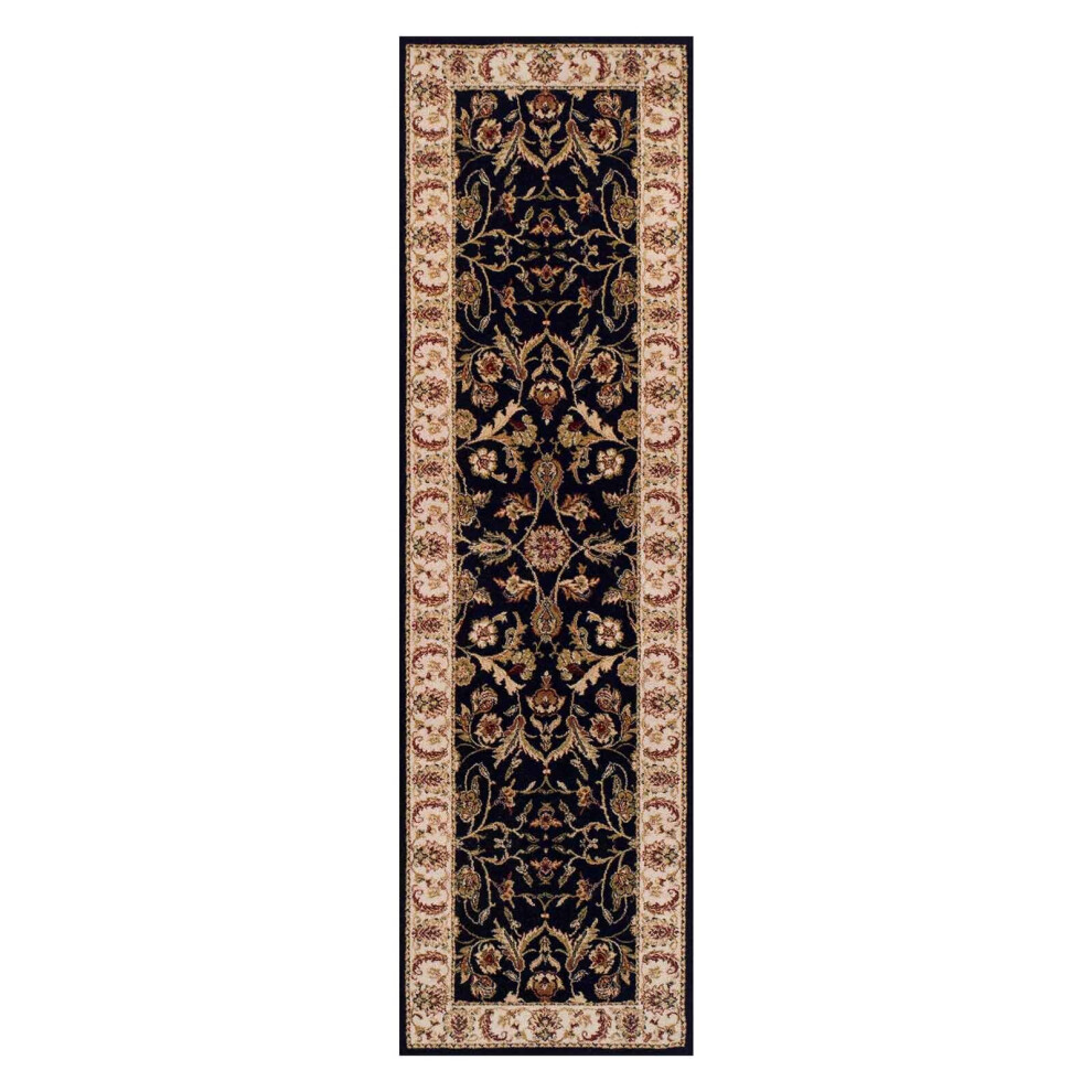 (Persian Leaf - Black, Runner : 68 x 235 cm) Luxury Traditional Oriental Pure Wool Rugs Hallway Runner Small Extra Large Rug Soft Area Carpet Eco Frie