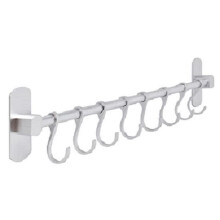 40cm Aluminium Self Adhesive Silver Kitchen Utensil Rack, with 8 hooks