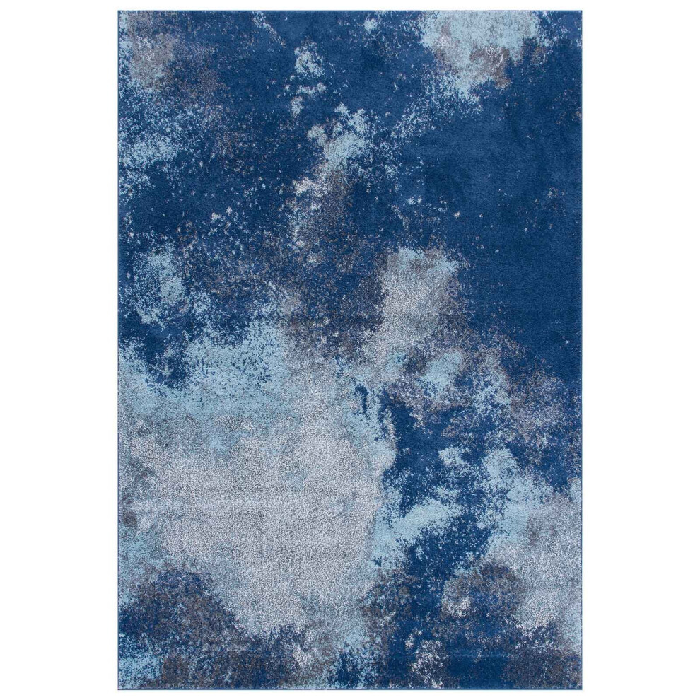 (1802L - Blue / Grey, 160 x 235 cm) Modern Distressed Faded Rug Abstract Small Large Bedroom Living Room Area Rugs Carpet Multi Colour Blue Grey Cream