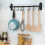 40cm Aluminium Self Adhesive Black Kitchen Utensil Rack, with 8 Hooks 5