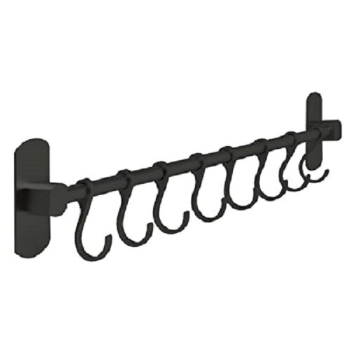 40cm Aluminium Self Adhesive Black Kitchen Utensil Rack, with 8 Hooks