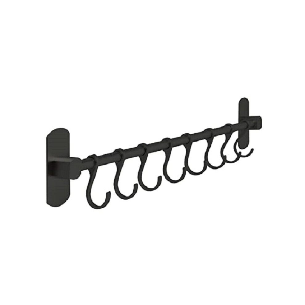 40cm Aluminium Self Adhesive Black Kitchen Utensil Rack, with 8 Hooks