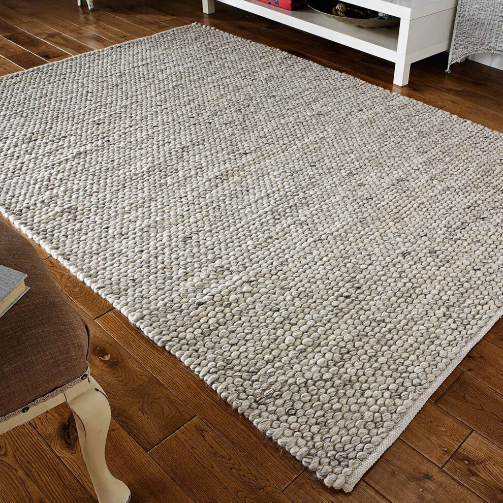 (GREY, 80 x 150 cm) Plain Neutral Handmade 100% Wool Rug Eco Friendly Handmade Natural Colour Area Rugs Large Hallway Runner