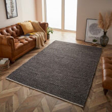 (CHARCOAL, 120 x 170 cm) Plain Neutral Handmade 100% Wool Rug Eco Friendly Handmade Natural Colour Area Rugs Large Hallway Runner