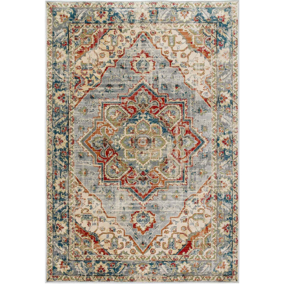 (Valeria 1803X Cream/Multi, 160 x 230 cm) Oriental Traditional Distressed Faded Rugs Modern Small Large Oriental Hallway Runner Rug Multi Coloured Sof