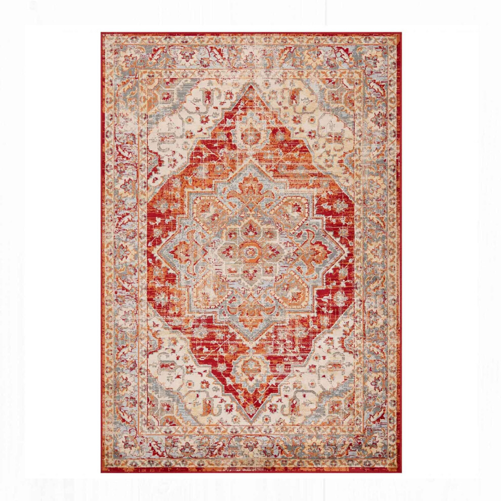 (Valeria 1803R Cream/Orange, 160 x 230 cm) Oriental Traditional Distressed Faded Rugs Modern Small Large Oriental Hallway Runner Rug Multi Coloured So