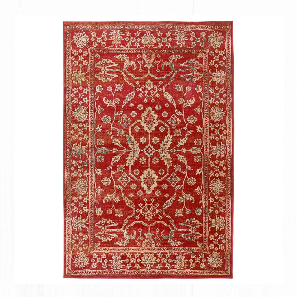 (Valeria 8023R Terracotta , 80 x 150 cm) Oriental Traditional Distressed Faded Rugs Modern Small Large Oriental Hallway Runner Rug Multi Coloured Soft Area Carpet