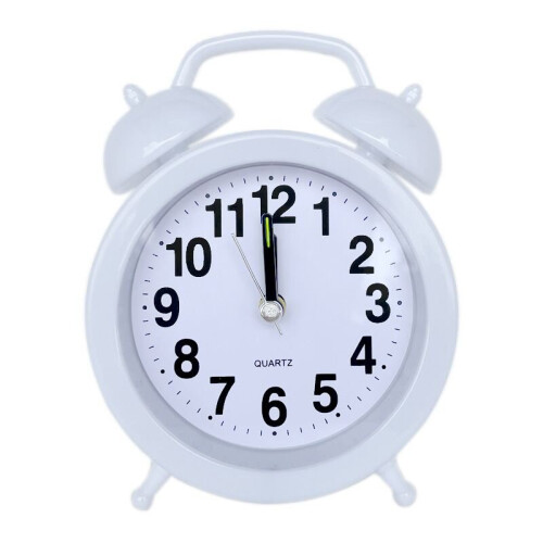 (White) Retro Loud Alarm Clock Double Bell Mechanical Key Wound Silent Pointer Clock