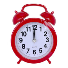 (Red) Retro Loud Alarm Clock Double Bell Mechanical Key Wound Silent Pointer Clock