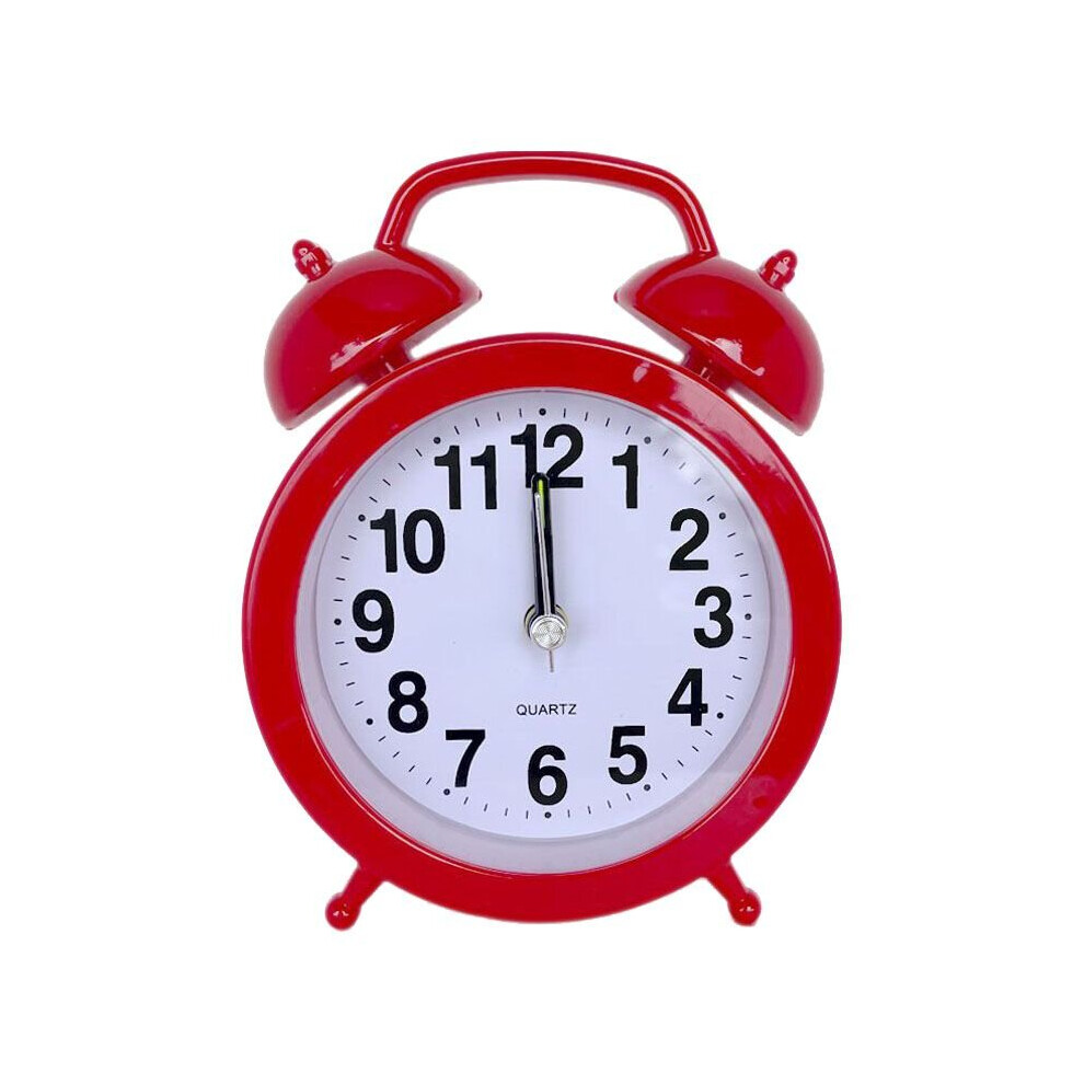 (Red) Retro Loud Alarm Clock Double Bell Mechanical Key Wound Silent Pointer Clock