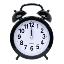 (Black) Retro Loud Alarm Clock Double Bell Mechanical Key Wound Silent Pointer Clock