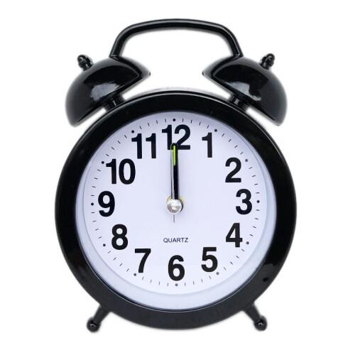 (Black) Retro Loud Alarm Clock Double Bell Mechanical Key Wound Silent Pointer Clock