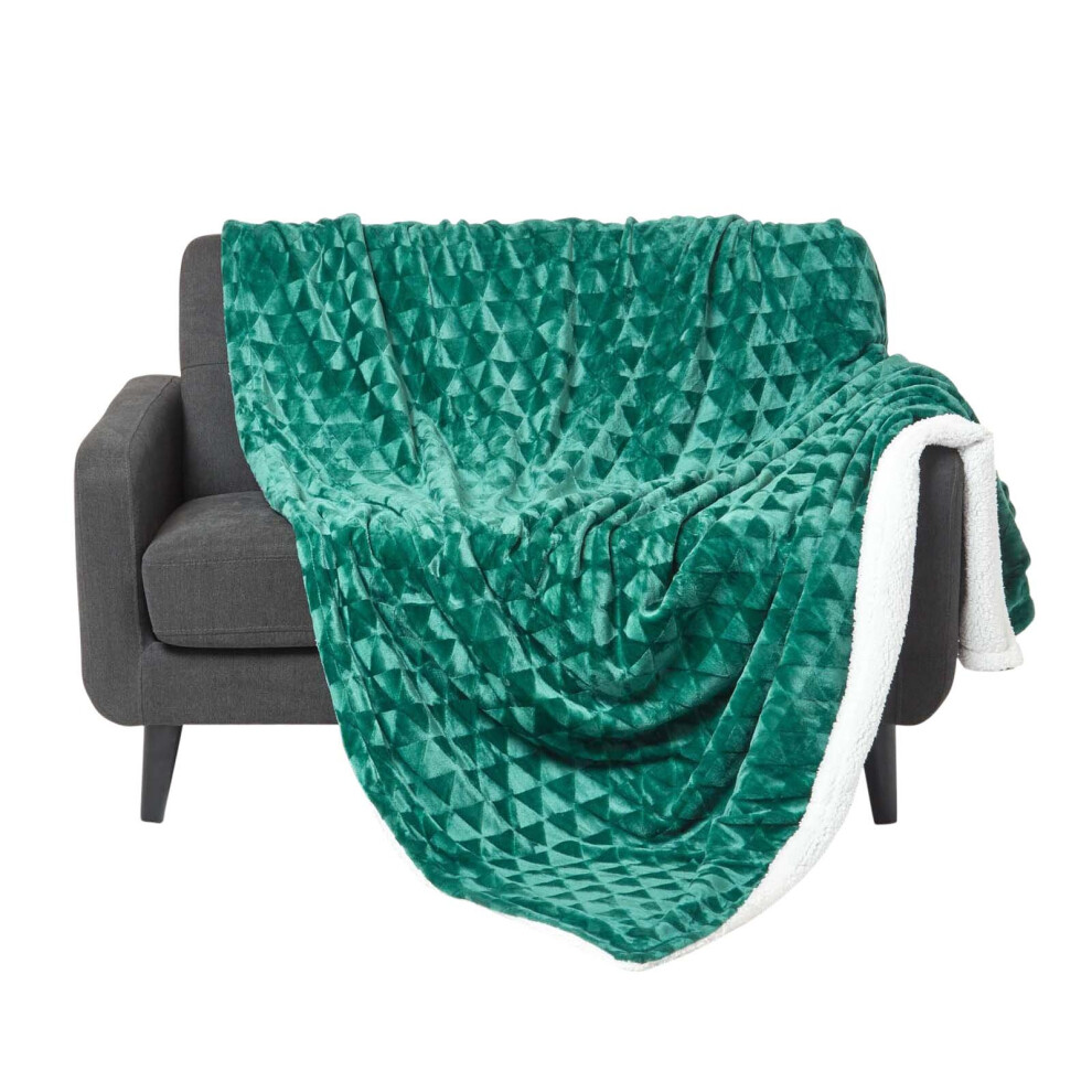 (130 x 160 cm, Emerald Green) Geometric Triangle Velvet Throw