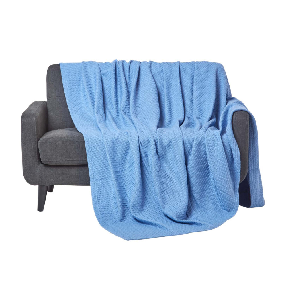 Homescapes (228 X 228 Cm, Blue) Organic Cotton Waffle Baby Blanket