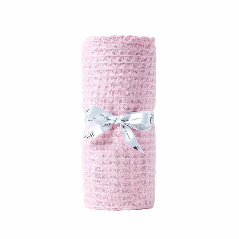 (125 X 150 Cm, ) Organic Cotton Waffle Baby Blanket Pink Homescapes