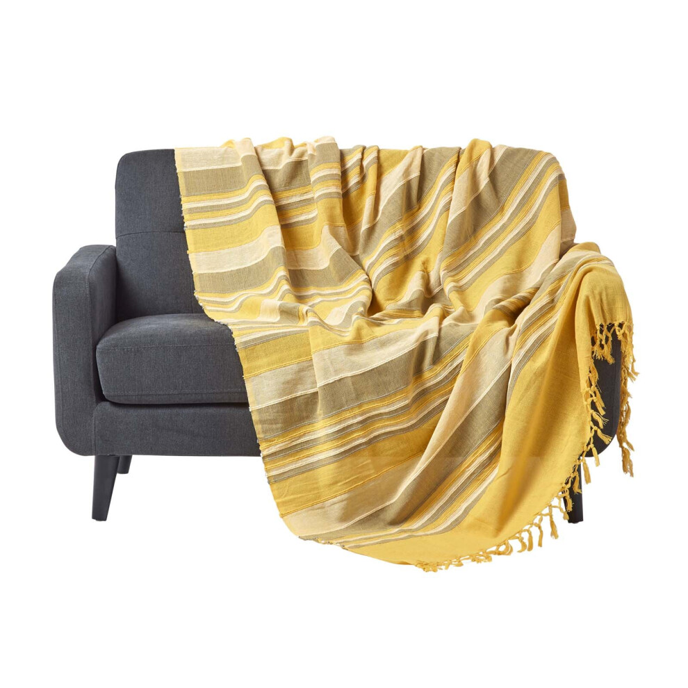(225 x 255 cm, Yellow) Cotton Morocco Striped Throw