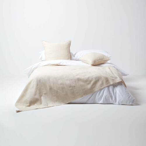 Homescapes (150 x 200 cm, Natural) Cotton Rajput Ribbed Throw 2
