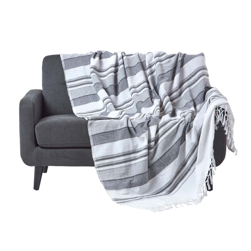 Homescapes (225 X 255 Cm, Monochrome) Cotton Morocco Striped Throw