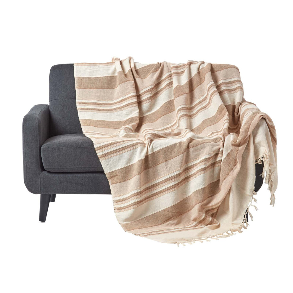 Homescapes (150 X 200 Cm, Beige) Cotton Morocco Striped Throw Cream