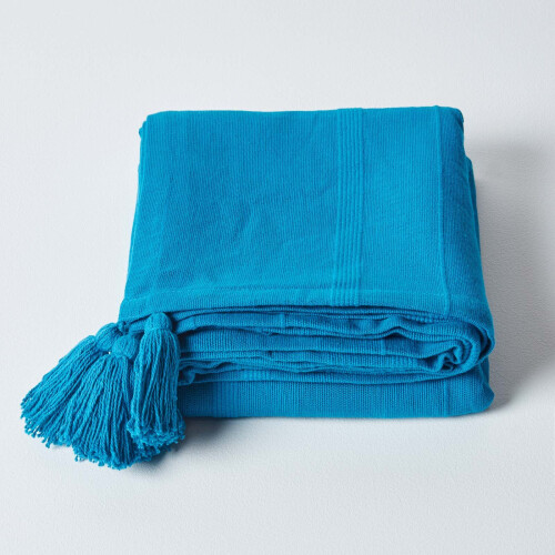 Homescapes (150 x 200 cm, Teal) Cotton Rajput Ribbed Throw 1
