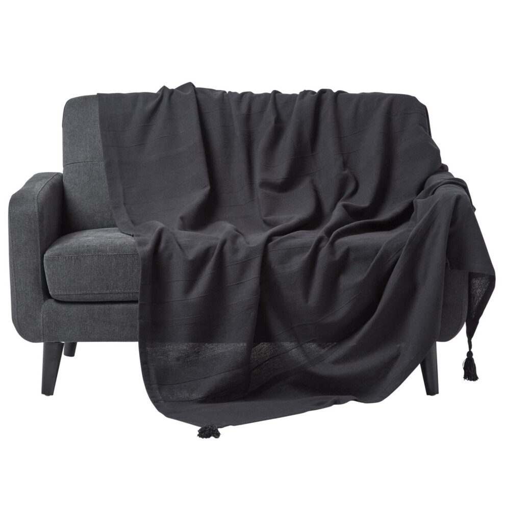 Homescapes (255 X 360 Cm, ) Cotton Rajput Ribbed Throw Black