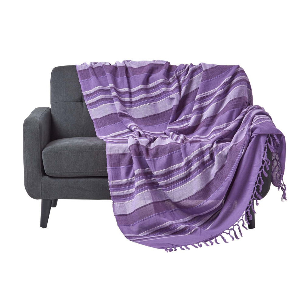 Homescapes (150 X 200 Cm, ) Cotton Morocco Striped Throw Mauve