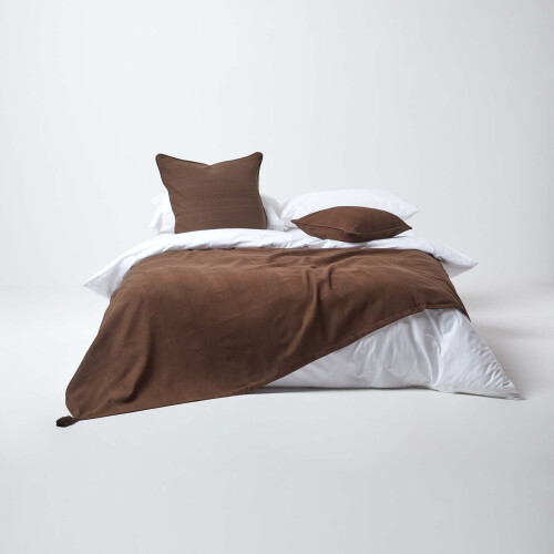 Homescapes (150 x 200 cm, Chocolate) Cotton Rajput Ribbed Throw 2
