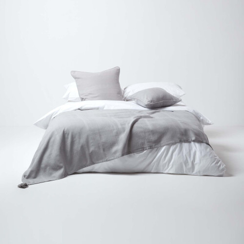 Homescapes (225 x 255 cm, Silver Grey) Cotton Rajput Ribbed Throw 2