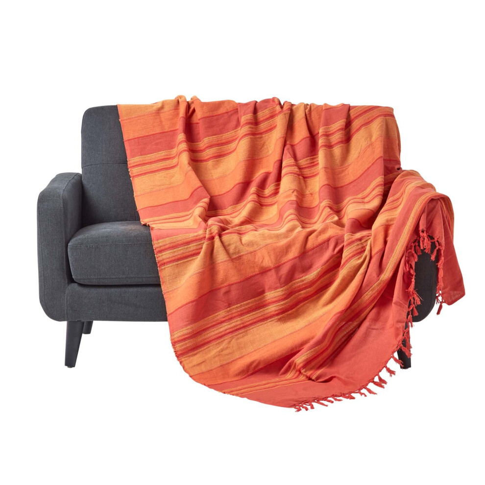 Homescapes (150 X 200 Cm, Terracotta) Cotton Morocco Striped Throw