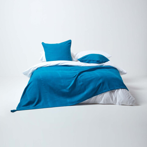 Homescapes (150 x 200 cm, Teal) Cotton Rajput Ribbed Throw 2