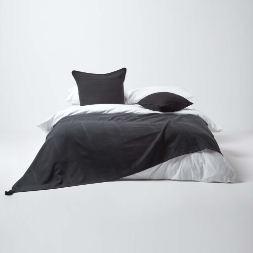 Homescapes (150 x 200 cm, Black) Cotton Rajput Ribbed Throw 2