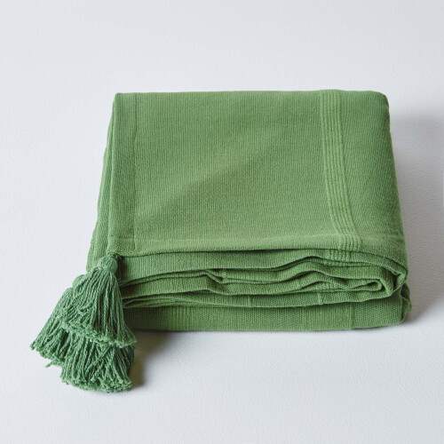 Homescapes (150 x 200 cm, Dark Olive) Cotton Rajput Ribbed Throw 1