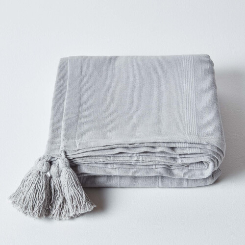 Homescapes (150 x 200 cm, Silver Grey) Cotton Rajput Ribbed Throw 1