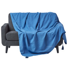 (225 x 255 cm, Blue) Cotton Rajput Ribbed Throw