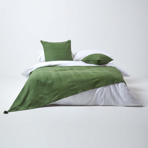 Homescapes (150 x 200 cm, Dark Olive) Cotton Rajput Ribbed Throw 2