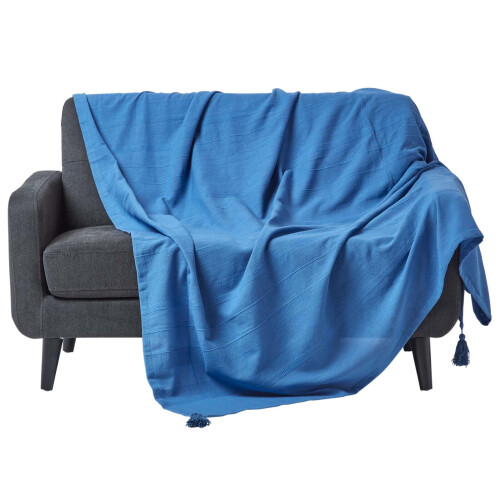 Homescapes (150 x 200 cm, Blue) Cotton Rajput Ribbed Throw