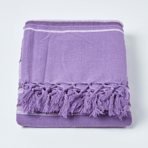 Homescapes (150 x 200 cm, Mauve) Cotton Morocco Striped Throw 1